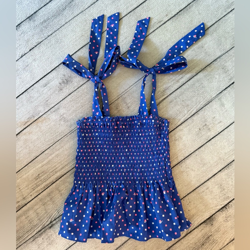 Lilly Pulitzer Rivera Smocked Top, Sz XS, Borealis Blue, Lilly Squared, EUC!